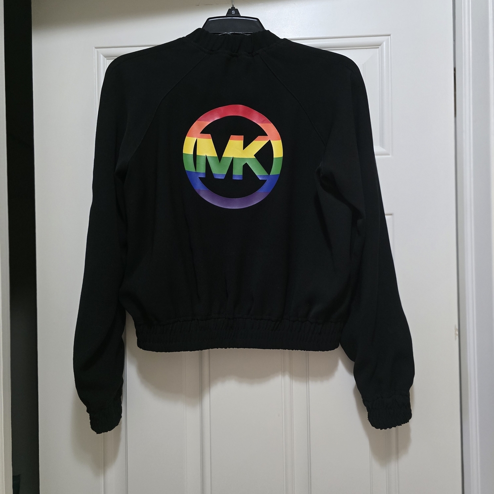 Michael Kors Black With Rainbow Logo Zip-Up Jacket